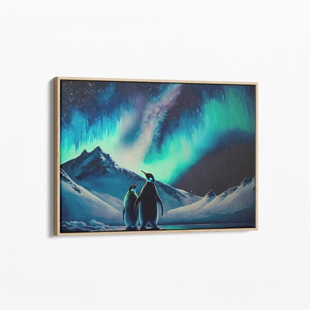 Light Sign Drawing Loving Penguins Northern Lights Wall Art, Aurora Borealis Winter Decor ...