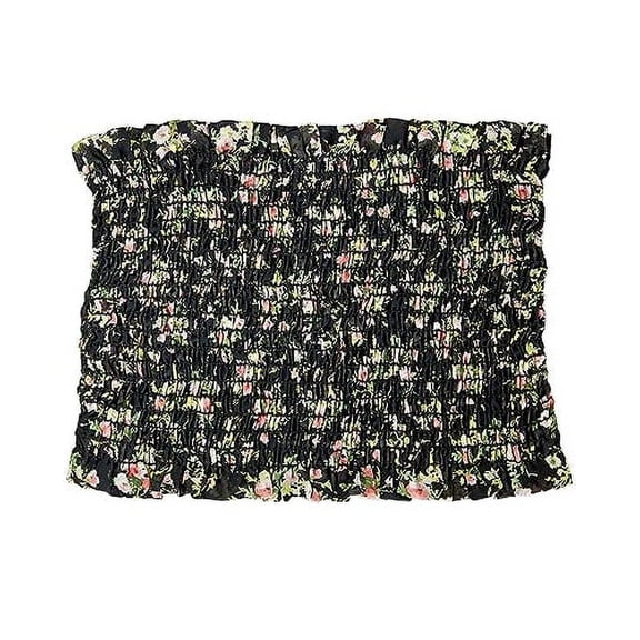 Loving People Women's Smocked Cropped Tube Top, Black Floral, Large