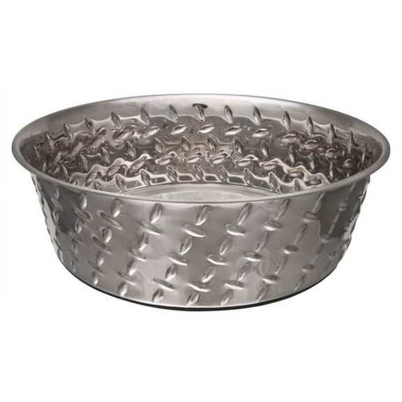 Loving Pets Diamond Plated Dog Bowl with Non-Skid Bottom, 1-Quart, Silver (7255)