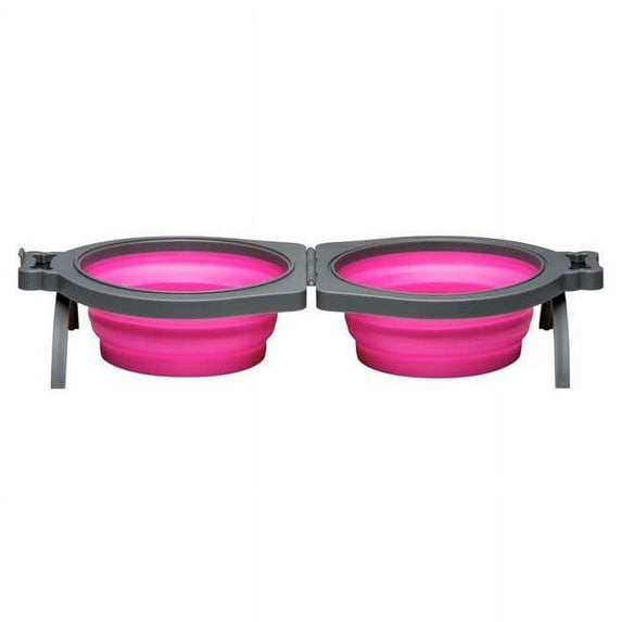 Loving Pets 842982079885 Bella Roma Travel Double Diner Dog Bowl, Pink - Small