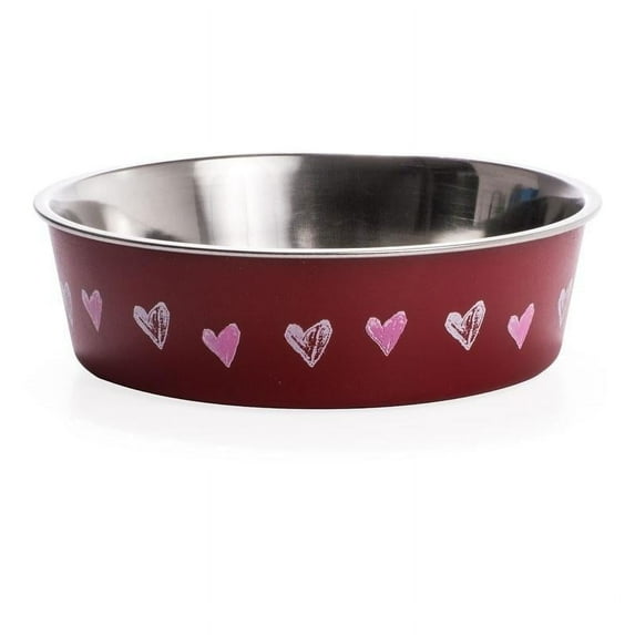 Loving Pets Bella Red Bowl w/Pink Hearts Valentine Stainless Steel Cat Dish X-Small