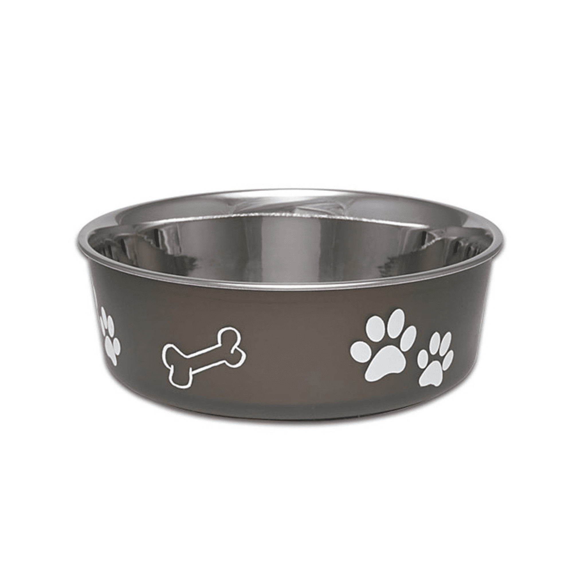 Medium Espresso Stainless Steel Pet Bowl with Paw Prints