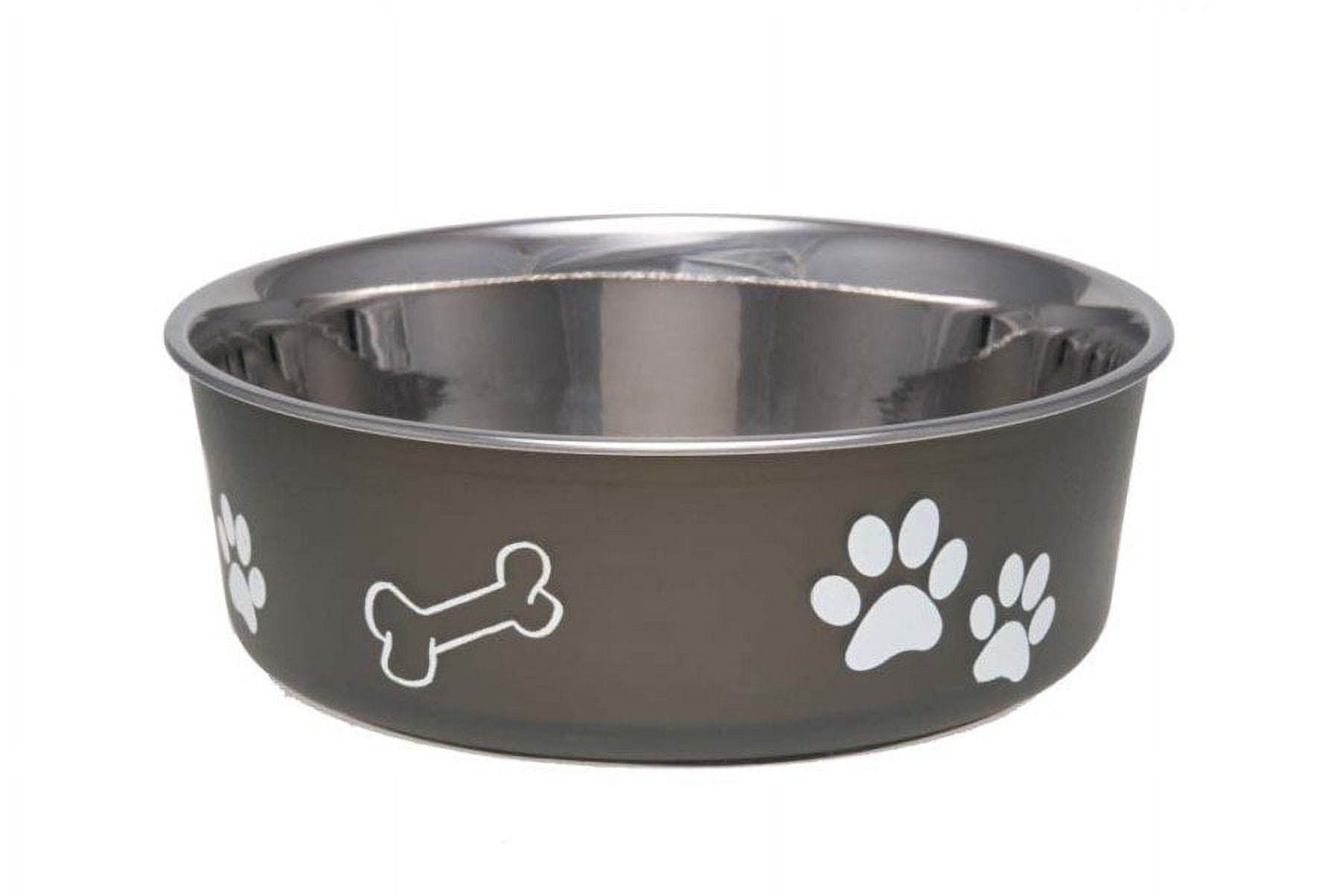 Medium Espresso Stainless Steel Pet Bowl with Paw Prints