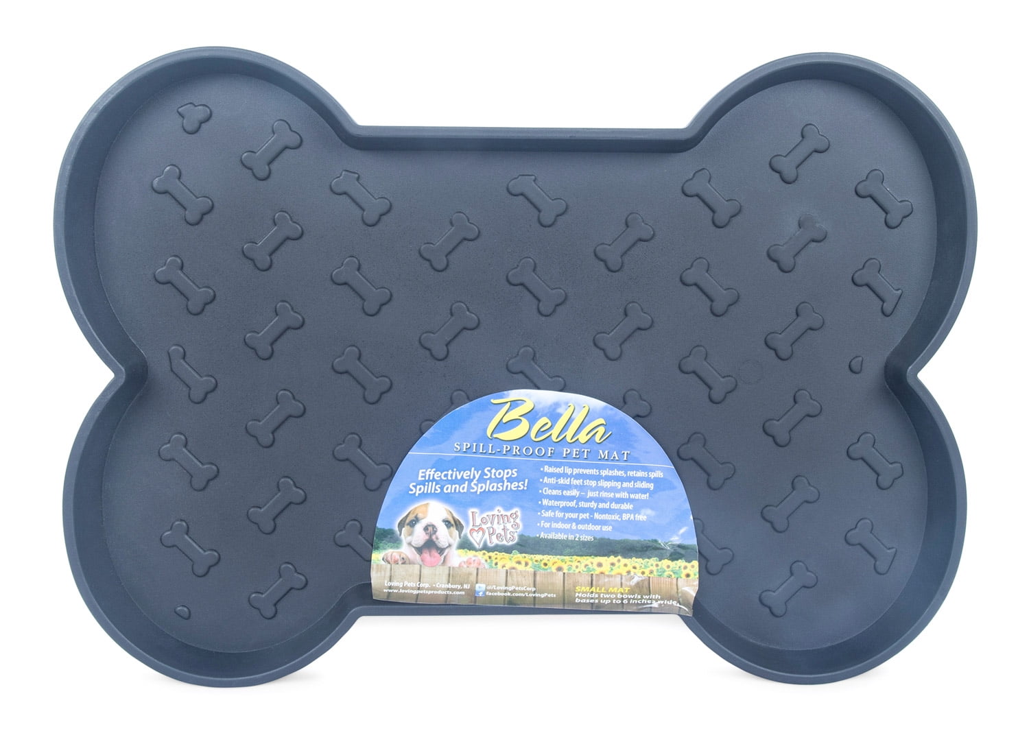 Loving Pets Products LP7355 Bella Spill-Proof Bone Shaped Dog Mat - Black