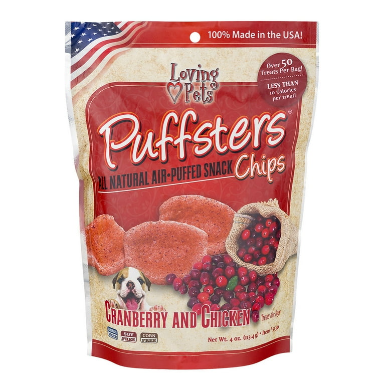 Loving Pets Puffsters Chips Cranberry and Chicken Air Puffed Dog Treats Loving Pets Puffsters Chips Cranberry and Chicken Air Puffed Dog Treats