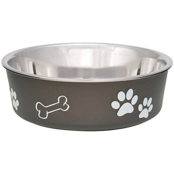 Loving Pets Stainless Steel & Espresso Dish with Rubber Base [Dog, Dishes Stainless Steel] Small - 5.5" Diameter
