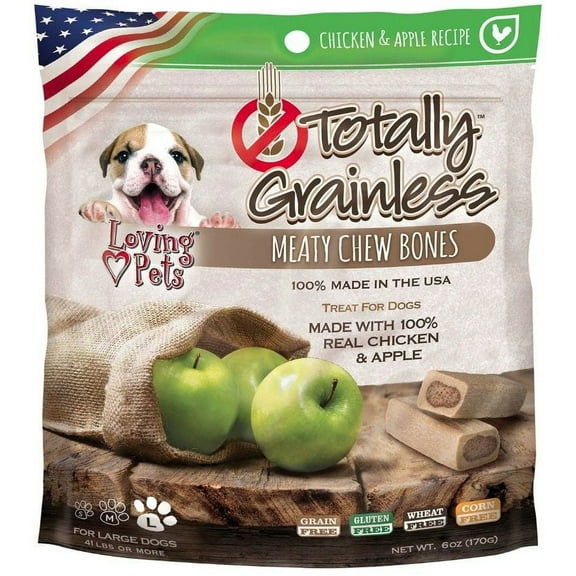 Loving Pets Totally Grainless Meaty Chew Bones - Chicken & Apple [Dog, Treats Packaged] Large Dogs - 6 oz - (Dogs 41+ lbs)