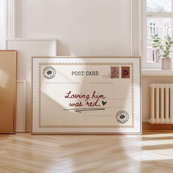 Loving Him Was Red Print Poster Vintage Postcard Music Lyrics Quote Motivational Apartment Decor Girly Collage Dorm Decor Wall Art Daily Reminders, Size 8x12 UNFFRAMED F03.1.6l917