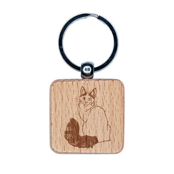 Loving Turkish Van Cat Square Keychain Charm Tag - Engraved Wood