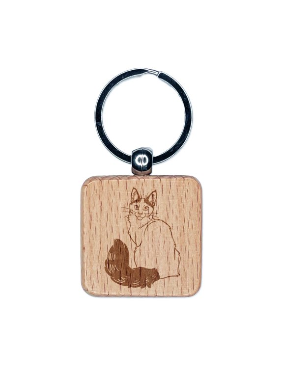 Loving Turkish Van Cat Square Keychain Charm Tag - Engraved Wood