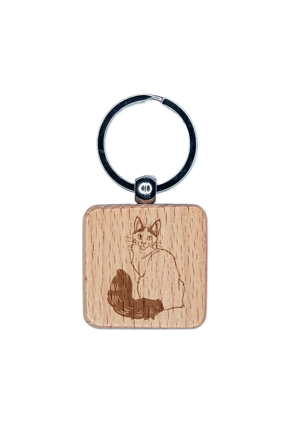 Loving Turkish Van Cat Square Keychain Charm Tag - Engraved Wood