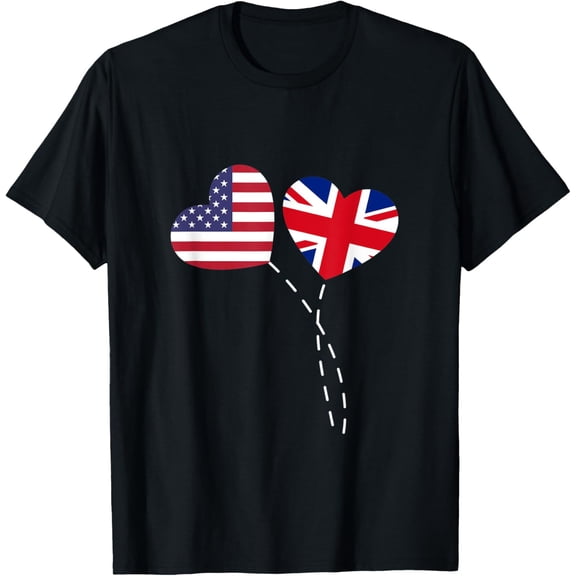 Loving USA United Kingdom Flag Heart British Americans Love T-Shirt