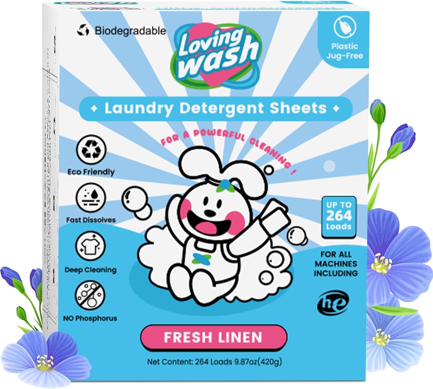 Loving Wash Laundry Detergent Sheets 264 Loads, Fresh Linen Scent Eco