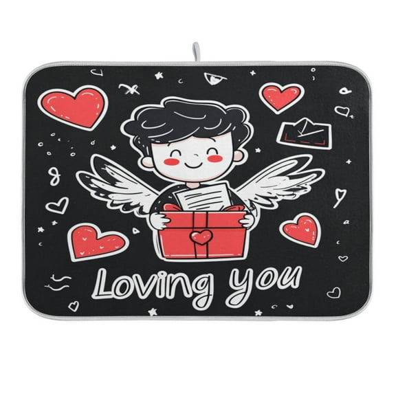 Loving You Dish Drying Mat 16x18 Absorbent Microfiber Draining Rack Pad for Kitchen Counter Sink