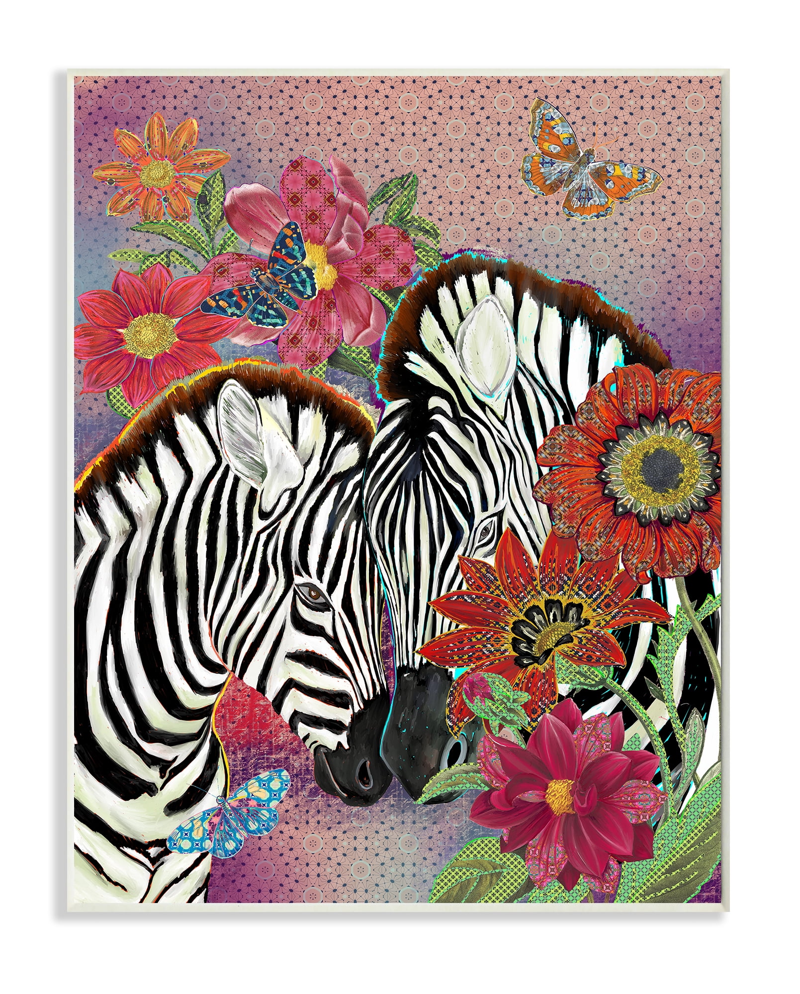 Loving Zebra Pair over Pink Arabesque Pattern 10 in x 15 in Framed Painting Art Print, by Stupell Home Décor