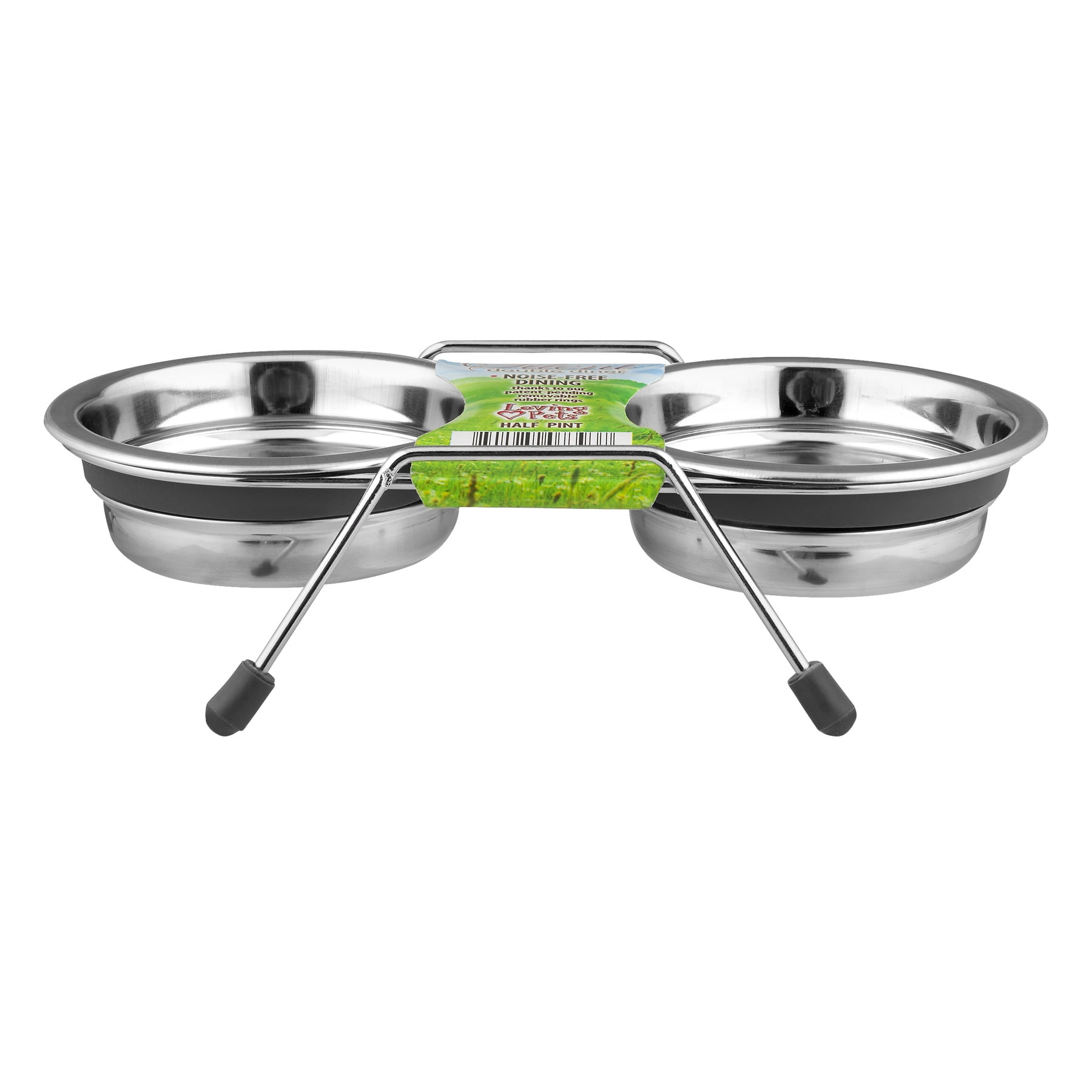 Stainless Steel Elevated Double Pet Bowl with Rubber Feet
