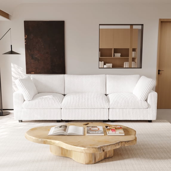 LovingAHome 118.11" Oversized Cloud Sectional Couch, 3 Seat Comfy Sofa Couch for Living Room, Beige