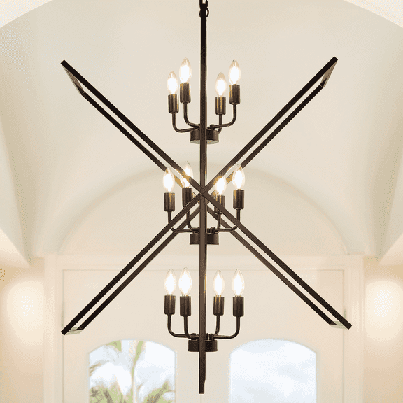 LovingAHome 12-Light Farmhouse Chandelier Lantern Tiered Pendant Light Fixtures for Staircase Foyer Entryway