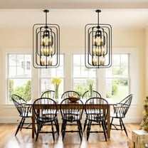 LovingAHome 12-Light Rectangle Rotating Candle Pendant Light 18.89'' Wide Chandelier Lighting, Black&Gold