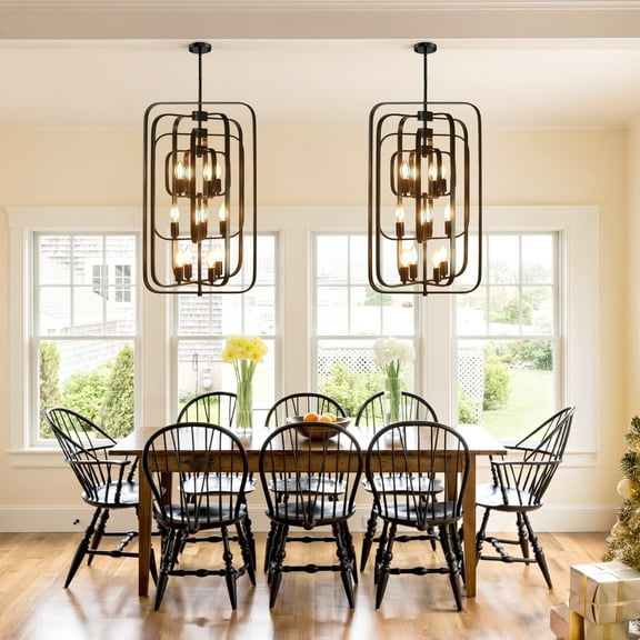 LovingAHome 12-Light Rectangle Rotating Candle Pendant Light 18.89'' Wide Chandelier Lighting, Black