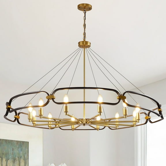 LovingAHome 12-Light Snap Circle Chandelier 52.8" Black&Gold Industrial Kitchen Island Light