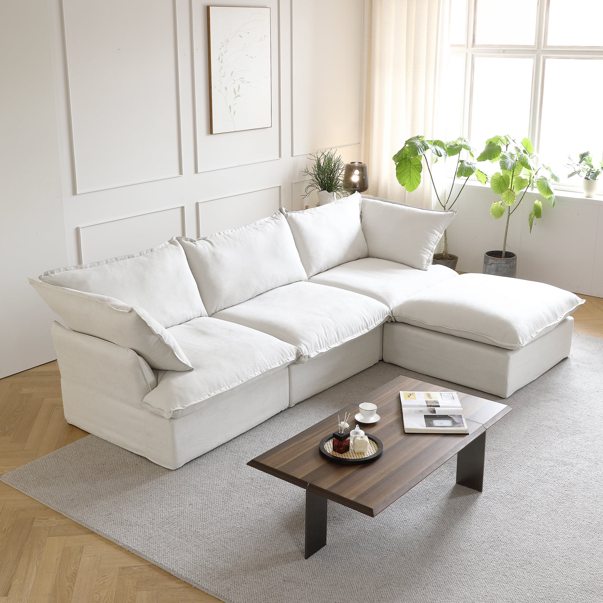 LovingAHome 120.45" Convertible Couches 3 Seater with Ottoman, Deep Sofa Couches for Living Room, Sofa Covers Washable&Replaceable