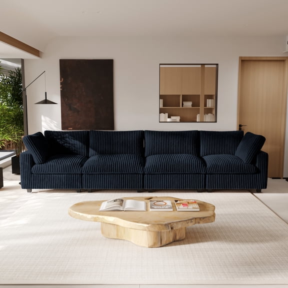 LovingAHome 157.48" Oversized Cloud Couch, 4 Deep Seat Comfy Modular Sofa Couch for Living Room,Black