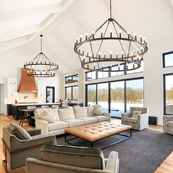 LovingAHome 2 Layer Wagon Wheel Chandelier 48-Light 54'' Wide Industrial Light Fixture for Hight Ceiling Living Room Dining Room Foyer Entryway