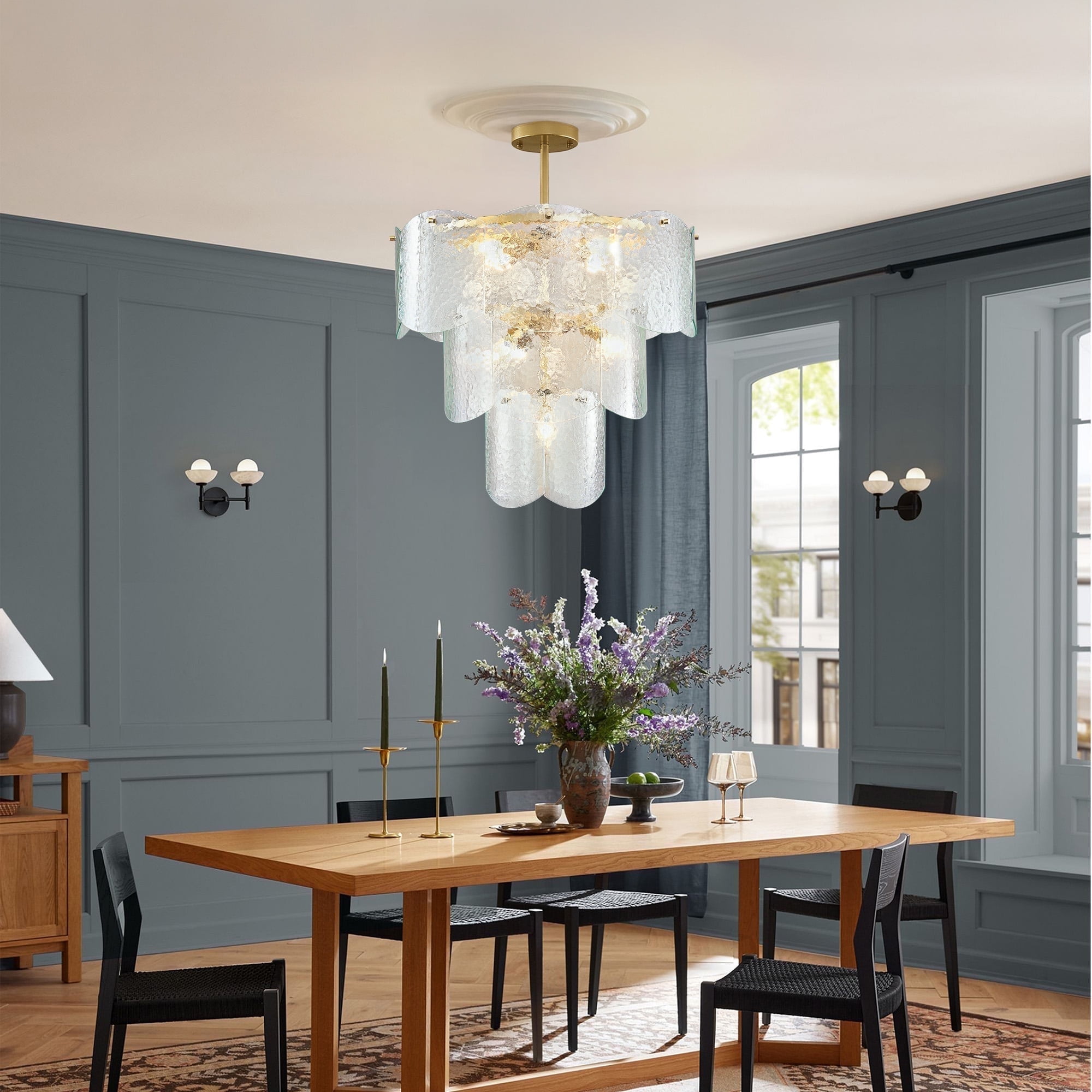 LovingAHome 3-Layer Gold Crystal Chandeliers Glass Chandelier 8-Light Modern Ceiling Light Fixtures for Living Room Bedroom Dining Foyer