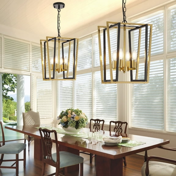 LovingAHome 4-Light Black Gold Farmhouse Ceiling Light Fixture for Dinning Room Kitchen Island