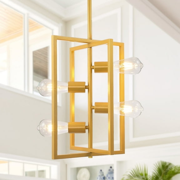 4-Light Gold Chandelier Pendant Light 59'' Farmhouse Kitchen Island Light Fixture for Dining Room
