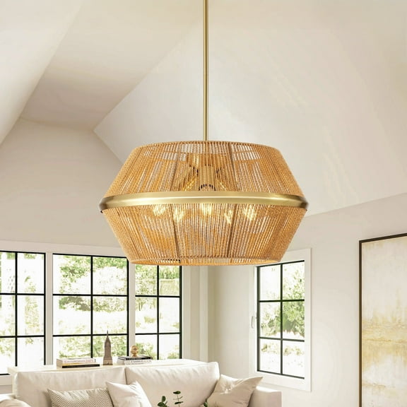 LovingAHome 5-Light Bohemian Hand Woven Geometric Chandelier for Kitchen Dining Room Bedroom, Gold