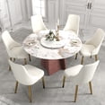 thumbnail image 1 of LovingAHome 53" Round Dining Table for 4-6 with 23.62" Lazy Susan, Modern Dining Room Table for Kitchen, Pandora White Sintered Stone Tabletop with Copper Stainless Steel Base (Table Only), 1 of 6
