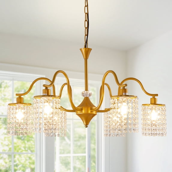 LovingAHome 6-Light Gold Crystal Chandelier Kitchen Island Lighting Fixture for Bedroom Living Room
