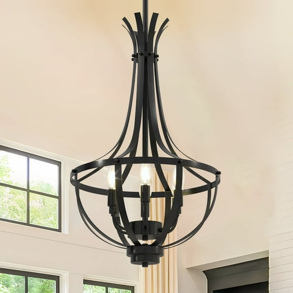 LovingAHome 6 Lights Industrial Pendant Light Metal Flower Vases Shape Chandelier Ceiling Lamp, Black