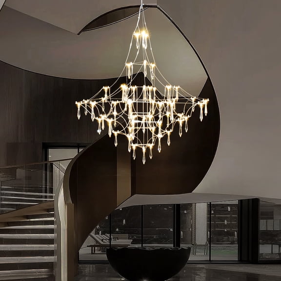 LovingAHome 66-Light LED Crystal Chandelier Light Firework Hanging Lighting for Living Room Church Bedroom,Silver