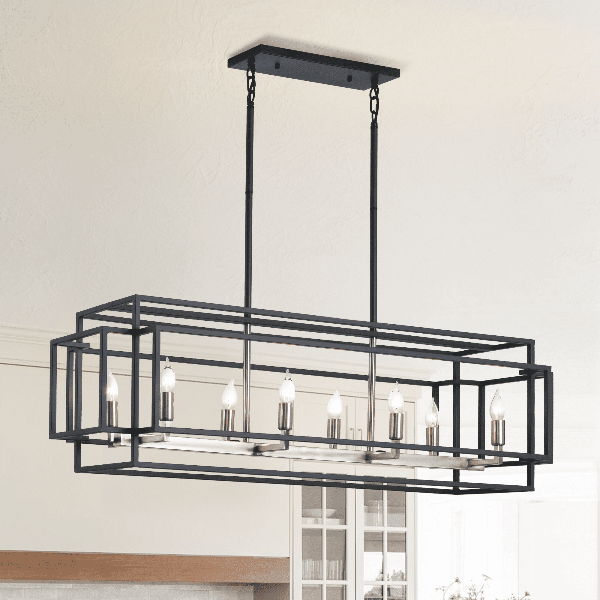 Black and Silver 8-Light Linear Kitchen Island Chandelier