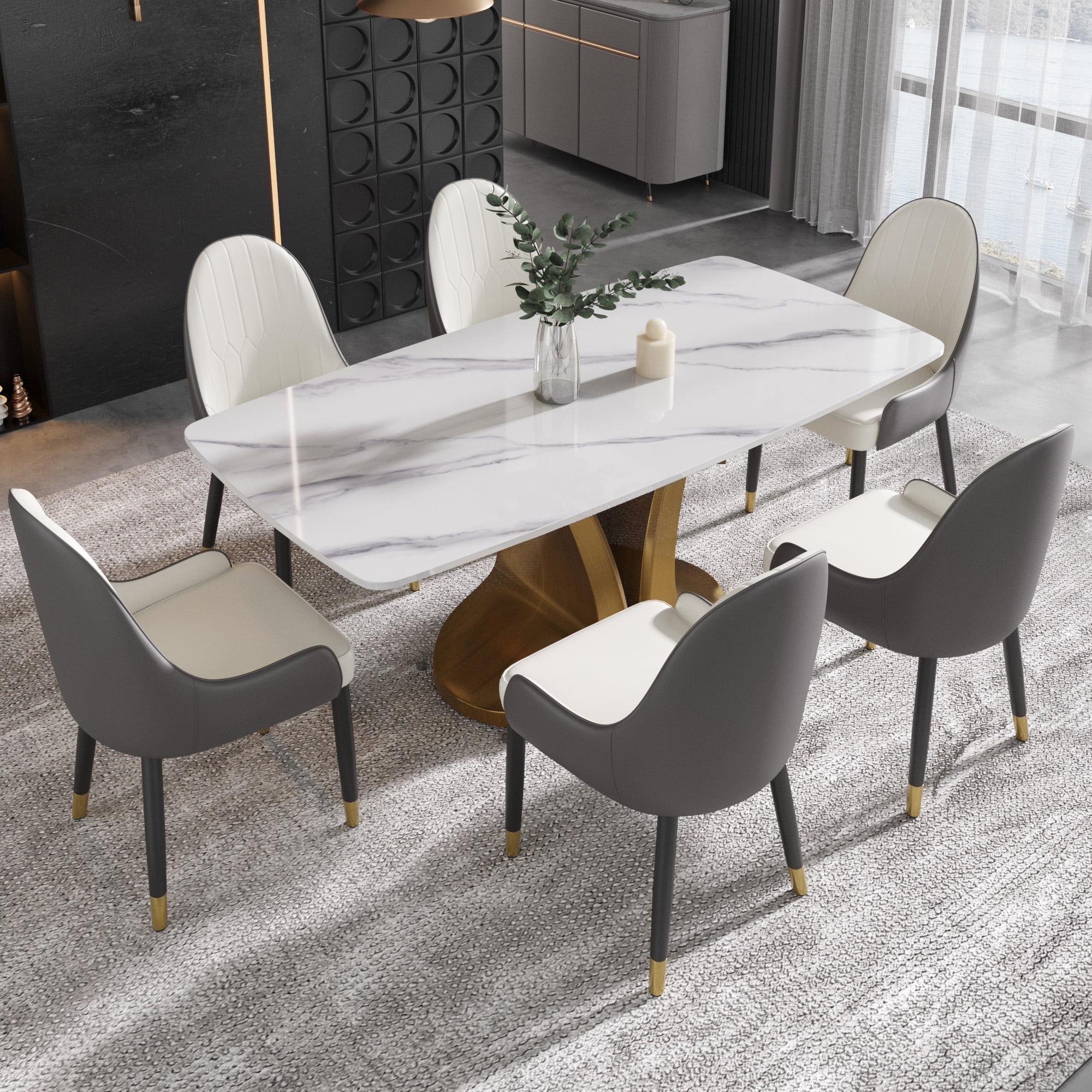 LovingAHome 71" Modern Dining Table for 6, Luxury Marble Kitchen Table ...