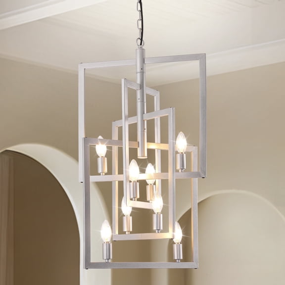 LovingAHome 8-Light 4 Frame Pendant Chandelier Adjustable Iron Chain Pivoting Square Geometric Light
