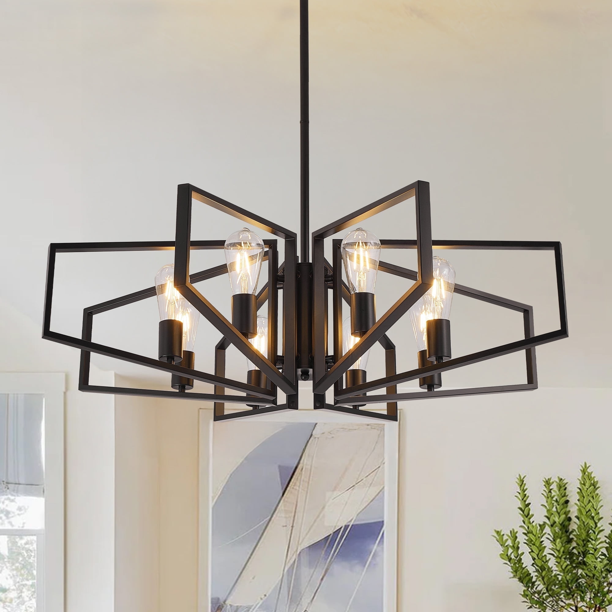 LovingAHome 8-Light Dinging Room Lighting Chandeliers for Dining Room Kitchen Island Bedroom,Black
