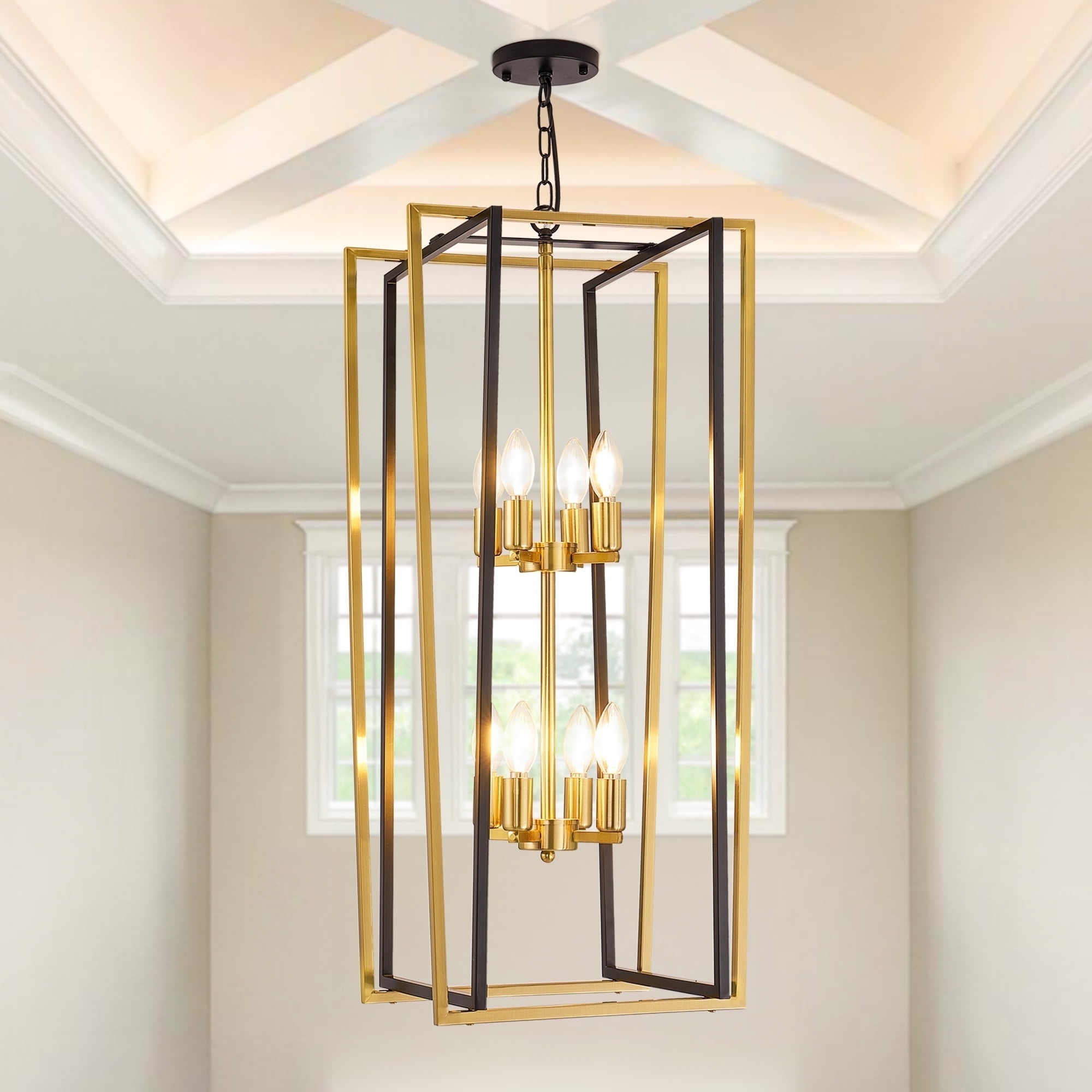 LovingAHome 8-Light Black Gold Farmhouse Chandelier, Industrial ...
