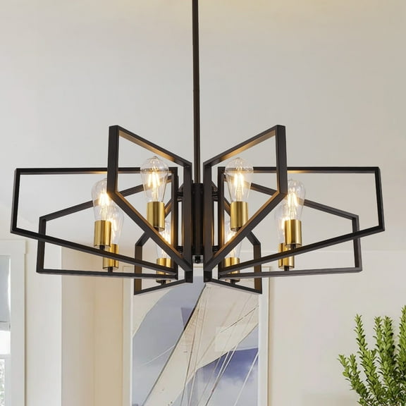 LovingAHome 8-Light Dinging Room Lighting Chandeliers for Dining Room Kitchen Island, Black&Gold