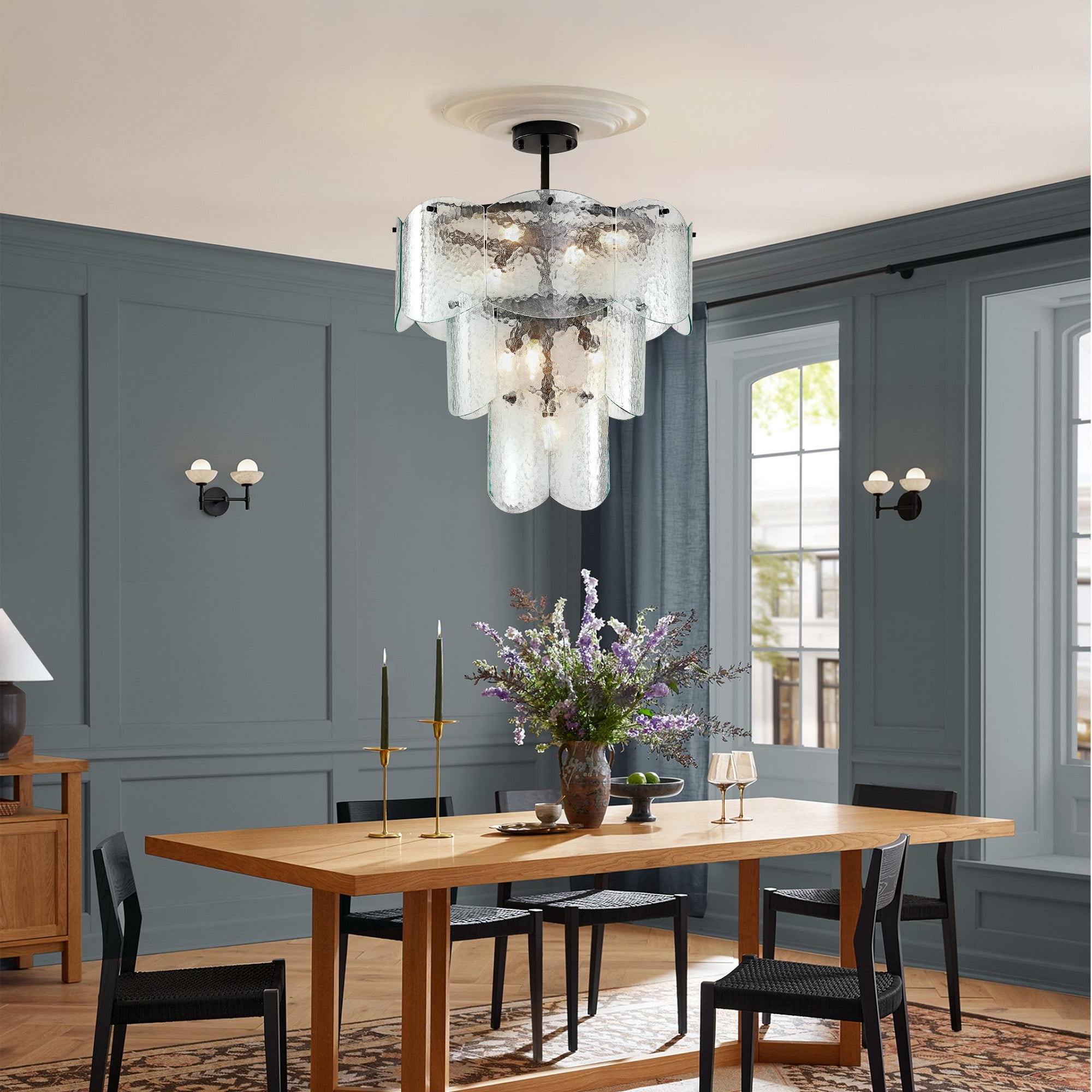 LovingAHome 8-Light Crystal Chandeliers Glass Chandelier Modern Semi Flush Mount Ceiling Light Fixtures for Living Room Bedroom Dining Foyer
