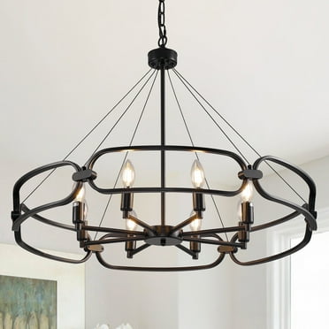 LovingAHome 8-Light Farmhouse Chandelier Lighting for Living Room Round Chandelier, Black