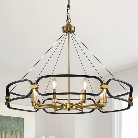 LovingAHome 8 Lights Farmhouse Chandelier Lighting for Dining Room Living Room Foyer, Black&Gold
