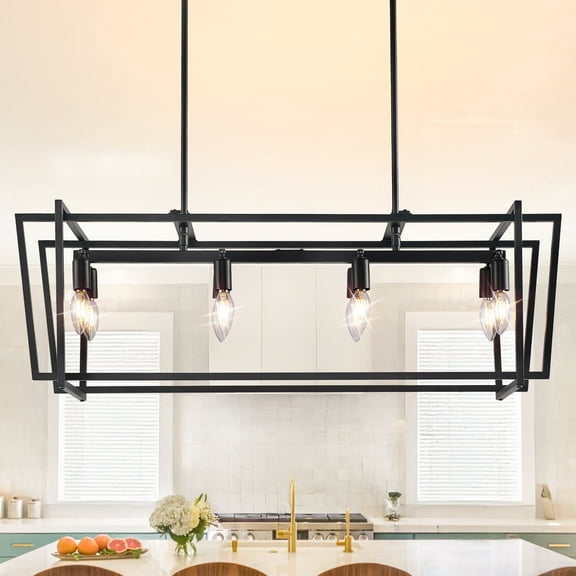 LovingAHome 8 Lights Rectangle Chandelier, Black Farmhouse Chandelier Light Fixture for Dining Room