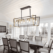LovingAHome 8 Lights Rectangle Chandelier Black Gold Industrial Cage Kitchen Island Ceiling Light