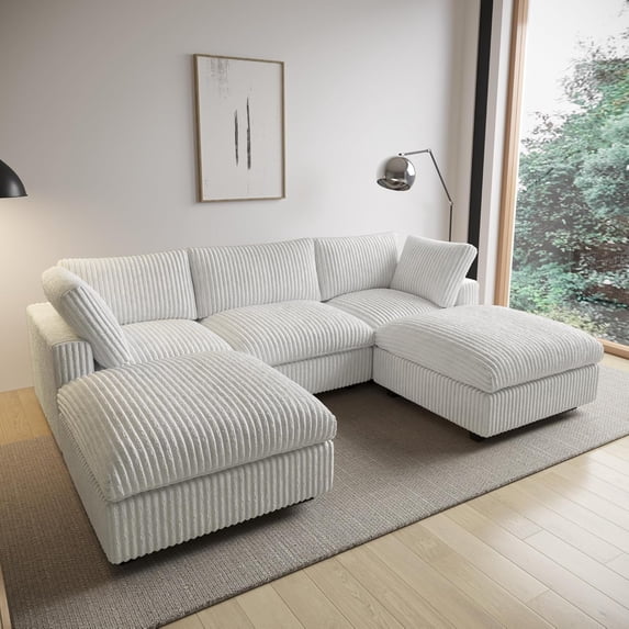 LovingAHome Convertible U Shaped Sofa Couch w Ottoman, 3 Seat Comfy Modular Sofa Couch Living Room