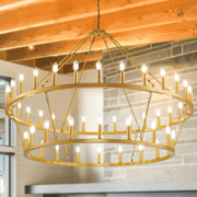 LovingAHome 2 Layer Farmhouse Wagon Wheel Chandelier Gold Industrial Round 48 Lights for Living Room Foyer Entryway