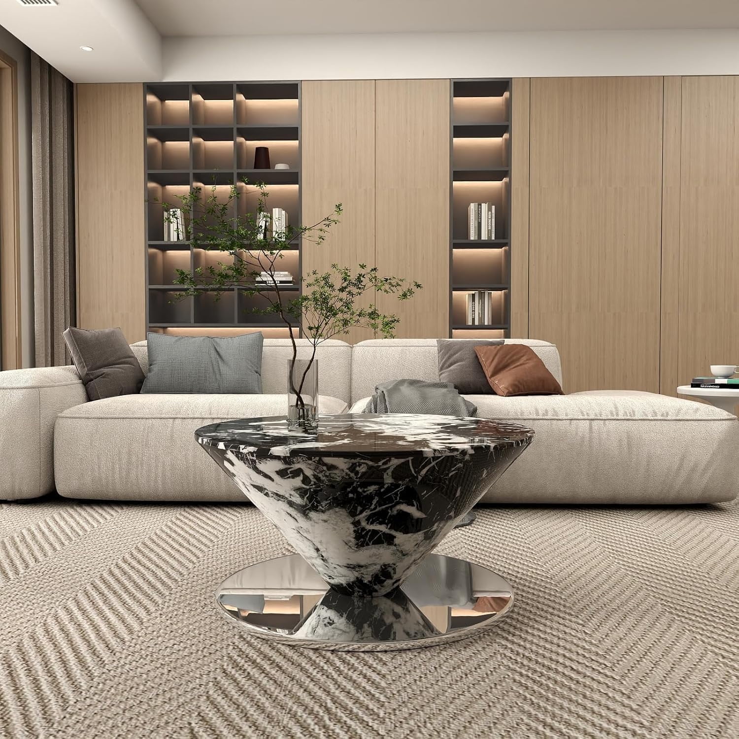 LovingAHome Faux Marble Coffee Table with Storage & Temper Glass ...